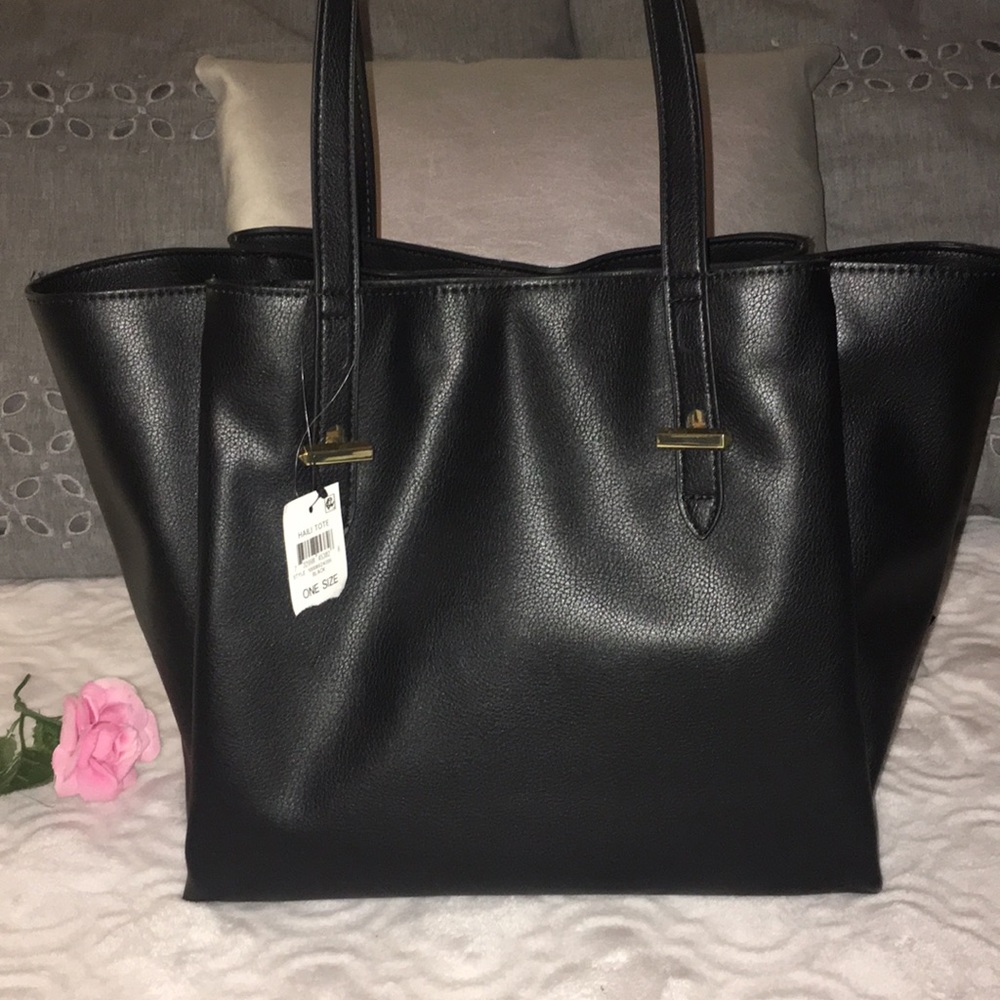 INC “HAILI TOTE”, BLACK FAUX LEATHER